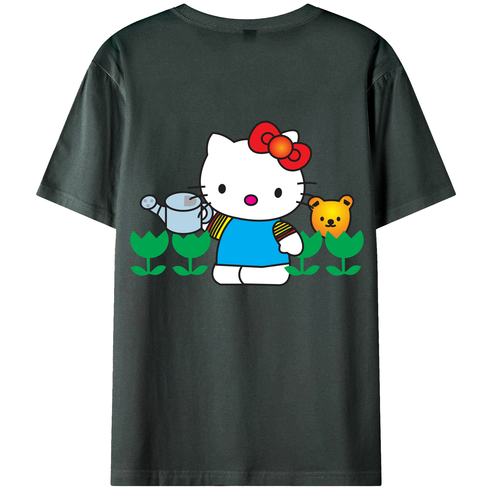 （画像用） Hello Kitty ハローキティ 綿100％ メンズ半袖Tシャツ（バックプリント） 通気性